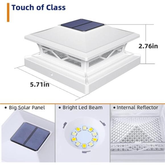 4x4 Post Solar Lights,6 Pack 2-Modes Bright Solar Post Cap Lights Auto On Off - Picture 4 of 6